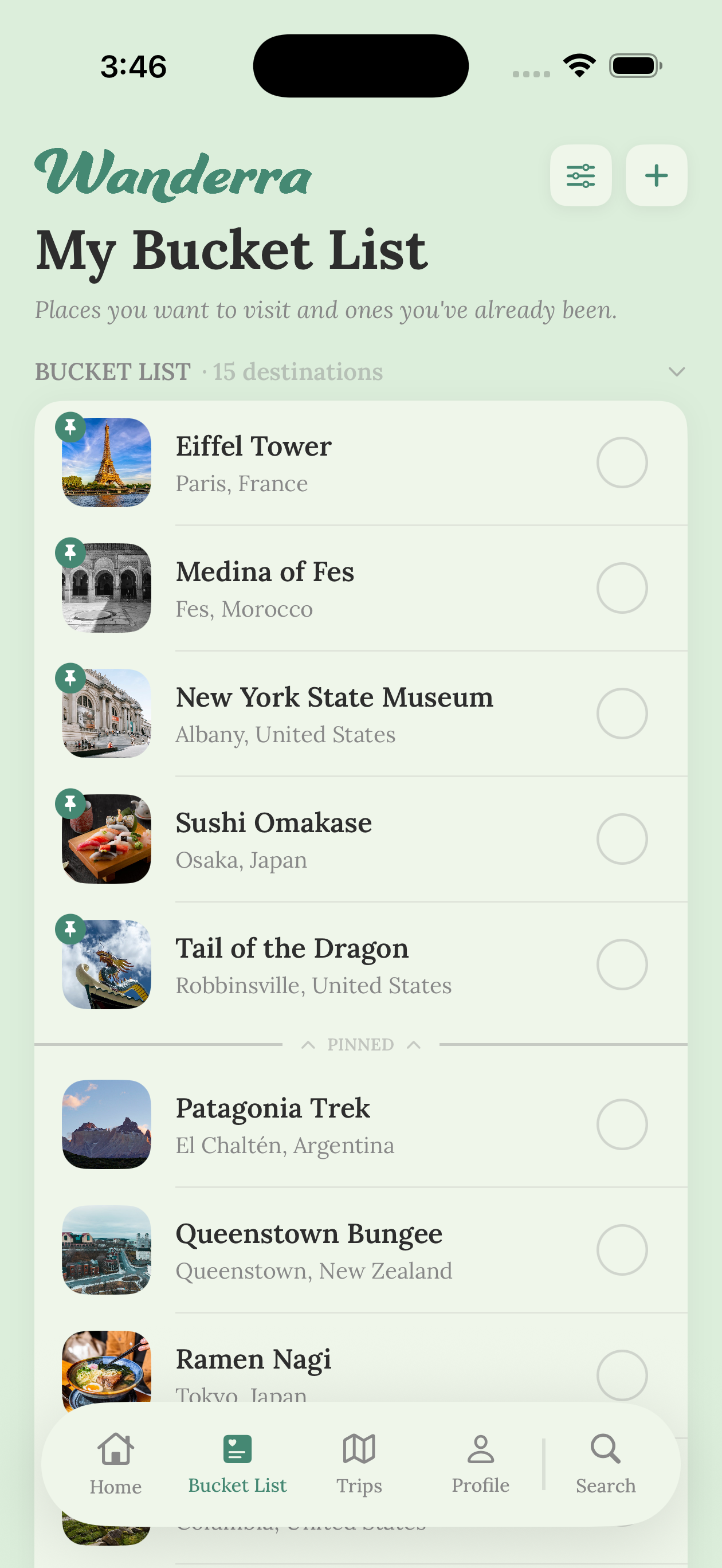 Wanderra bucket list