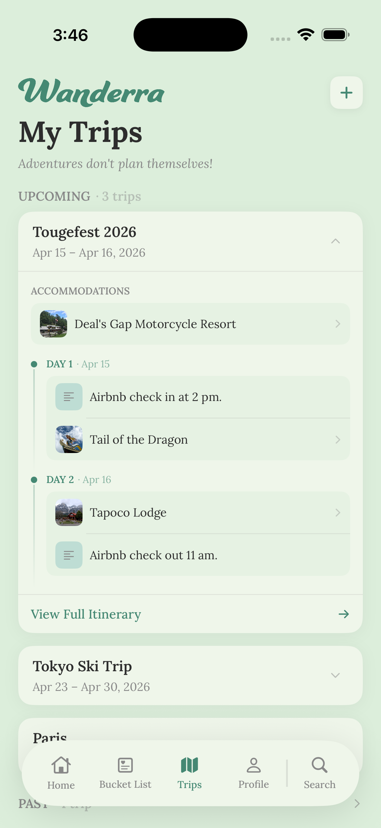 Wanderra trip planning settings